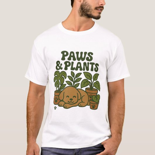 Paws and Plants Hond & Tuin Design T-Shirt (Voorkant)