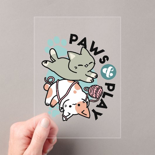 Paws and Play – Adorable Cat Illustration Acryl Uitnodigingen (Insitu (Draagbaar))
