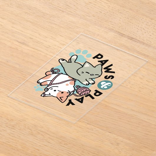 Paws and Play – Adorable Cat Illustration Acryl Uitnodigingen (Laagn)