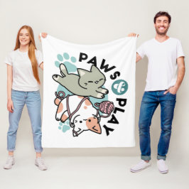Paws and Play – Adorable Cat Illustration Fleece Deken
