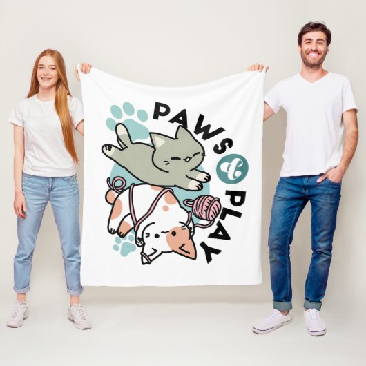 Paws and Play – Adorable Cat Illustration Fleece Deken (In situ)