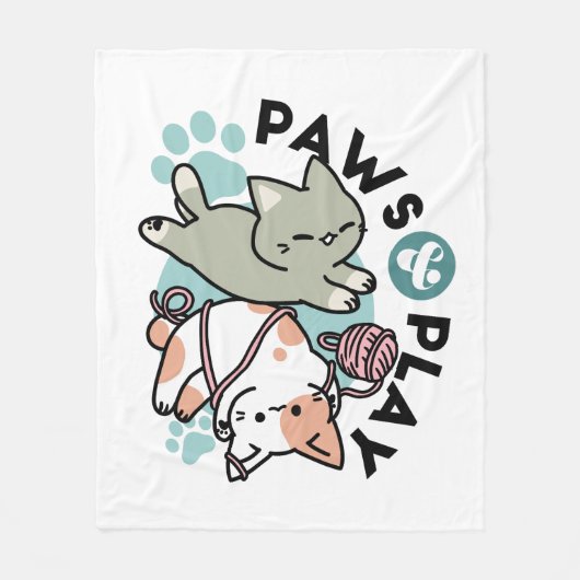 Paws and Play – Adorable Cat Illustration Fleece Deken (Voorkant)