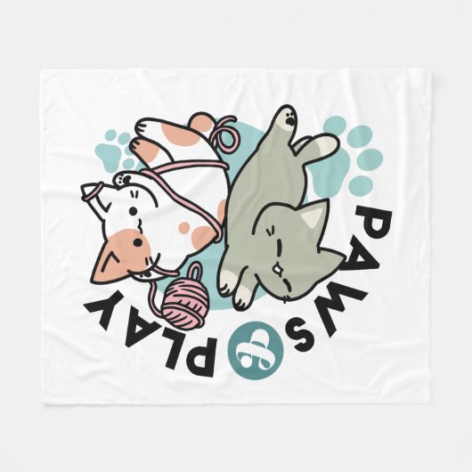 Paws and Play – Adorable Cat Illustration Fleece Deken (Voorkant (Horizontaal))