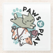 Paws and Play – Adorable Cat Illustration Glazen Onderzetter (Voorkant)