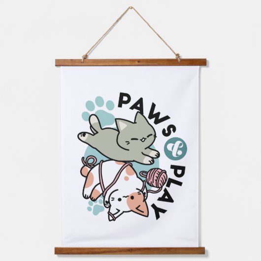 Paws and Play – Adorable Cat Illustration Hangend Wandkleed (Voorkant)