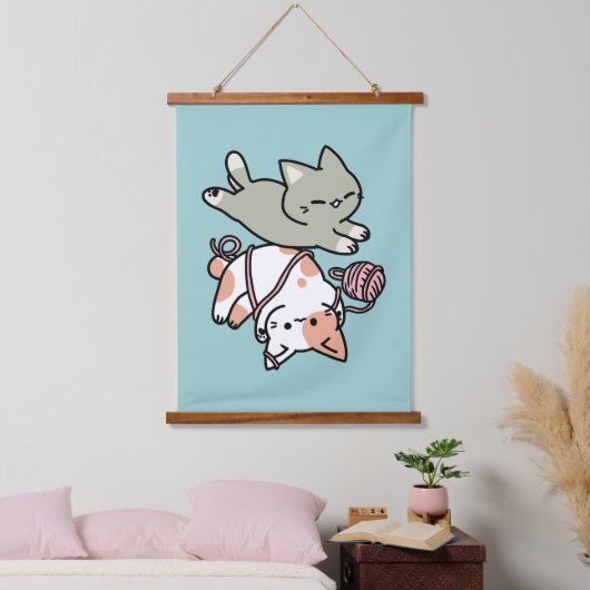 Paws and Play – Adorable Cat Illustration Hangend Wandkleed (Slaapkamer)