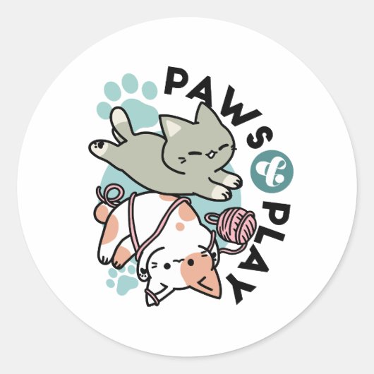 Paws and Play – Adorable Cat Illustration Ronde Sticker (Voorkant)
