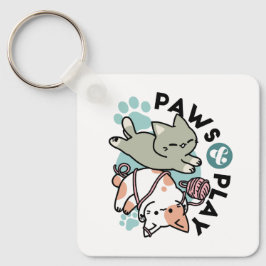 Paws and Play – Adorable Cat Illustration Sleutelhanger