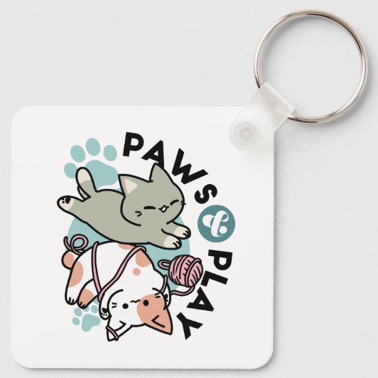 Paws and Play – Adorable Cat Illustration Sleutelhanger (Achterkant)