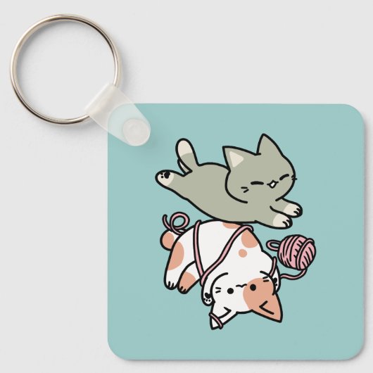 Paws and Play – Adorable Cat Illustration Sleutelhanger (Voorkant)