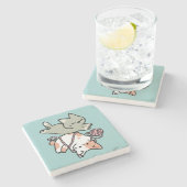 Paws and Play – Adorable Cat Illustration Stenen Onderzetter (Zijkant)