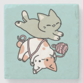 Paws and Play – Adorable Cat Illustration Stenen Onderzetter (Voorkant)