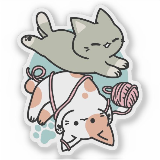 Paws and Play – Adorable Cat Illustration Sticker (Voorkant)