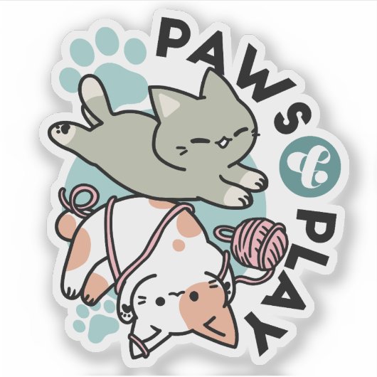 Paws and Play – Adorable Cat Illustration Sticker (Voorkant)