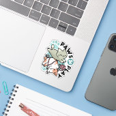 Paws and Play – Adorable Cat Illustration Sticker (Laptop met iPhone)