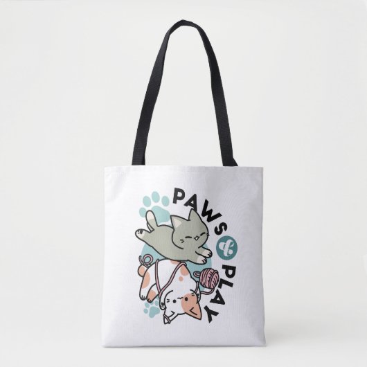 Paws and Play – Adorable Cat Illustration Tote Bag (Voorkant)