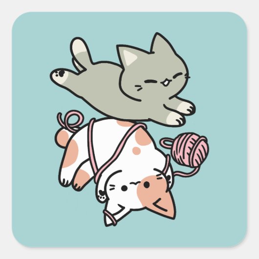 Paws and Play – Adorable Cat Illustration Vierkante Sticker (Voorkant)