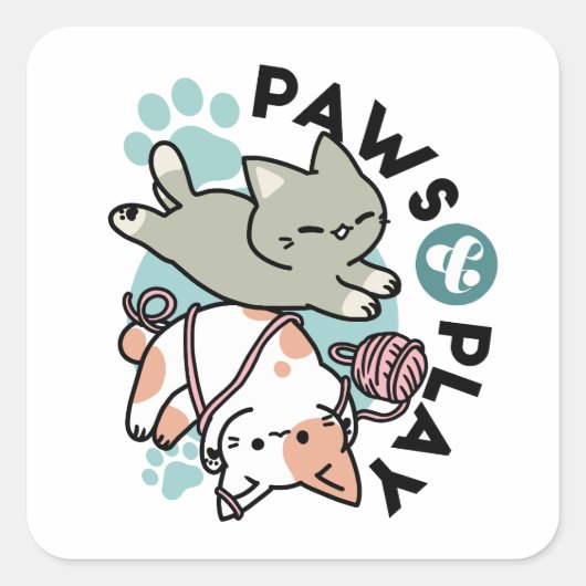 Paws and Play – Adorable Cat Illustration Vierkante Sticker (Voorkant)