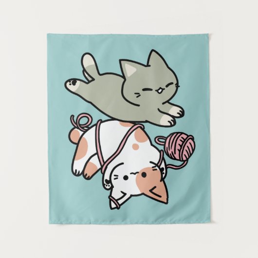 Paws and Play – Adorable Cat Illustration Wandkleed (Voorkant)