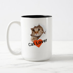 "Paws and Sip: Cat Photo Ceramic tweekleurige Mok" Koffiemok