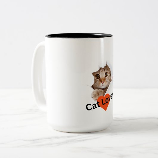 "Paws and Sip: Cat Photo Ceramic tweekleurige Mok" Tweekleurige Koffiemok (Voorkant links)