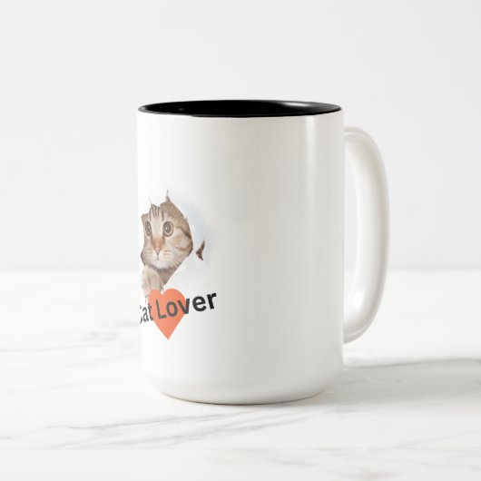 "Paws and Sip: Cat Photo Ceramic tweekleurige Mok" Tweekleurige Koffiemok (Voorkant rechts)