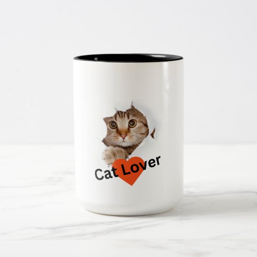 "Paws and Sip: Cat Photo Ceramic tweekleurige Mok" Tweekleurige Koffiemok (Center)