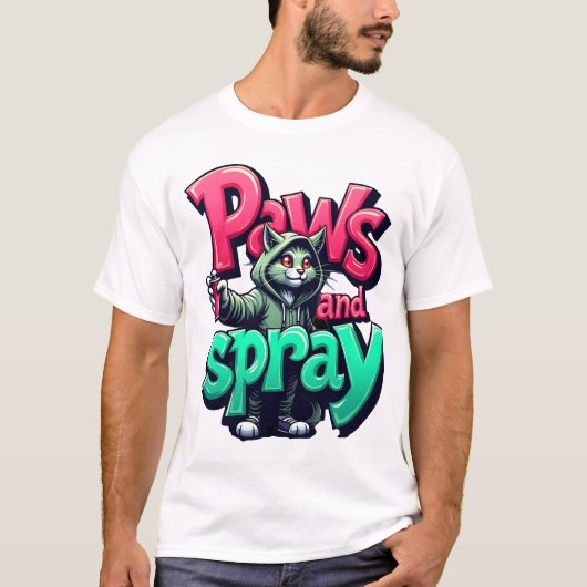 Paws and Spray – Stadsgraffiti, straatkunst T-shirt (Voorkant)