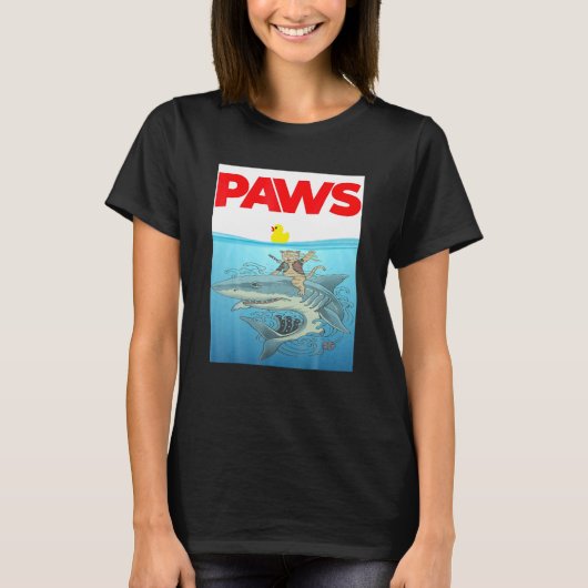 PAWS Cat And Yellow Rubber Duck Design T-shirt (Voorkant)
