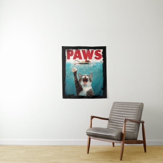 PAWS Cat Kat Parodie op het Jaws Movie Poster Wandkleed (In situ)