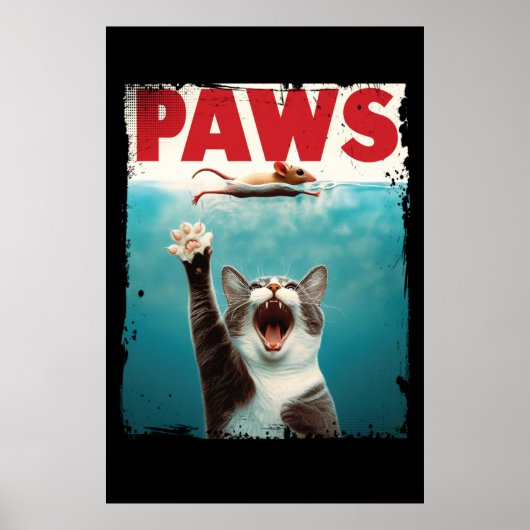 PAWS Cat Mouse Parodie op het Jaws Movie Poster (Voorkant)
