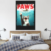PAWS Cat Mouse Parodie op het Jaws Movie Poster Canvas Afdruk (Insitu (Slaapkamer))