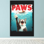 PAWS Cat Mouse Parodie op het Jaws Movie Poster Canvas Afdruk (Insitu (Houten vloer))