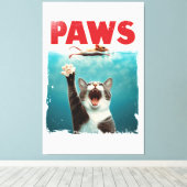 PAWS Cat Mouse Parodie op het Jaws Movie Poster Canvas Afdruk (Insitu (Houten vloer))