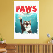PAWS Cat Mouse Parodie op het Jaws Movie Poster Canvas Afdruk (Insitu (Woonkamer))