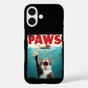 PAWS Cat Mouse Parodie op het Jaws Movie Poster iPhone 16 Hoesje