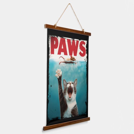 PAWS Cat Mouse Parodie op het Jaws Movie Poster Hangend Wandkleed (Gebogen)