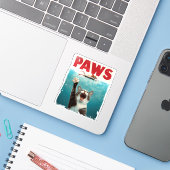 PAWS Cat Mouse Parodie op het Jaws Movie Poster Sticker (Laptop met iPhone)