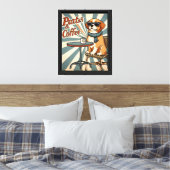 "Paws & Coffee Retro Canvas Print – Cool Dog Café (Insitu (Slaapkamer))