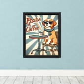 "Paws & Coffee Retro Canvas Print – Cool Dog Café (Insitu (Houten vloer))