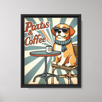 "Paws & Coffee Retro Canvas Print – Cool Dog Café
