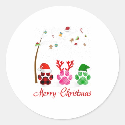Paws dog Merry kerstshirt Ronde Sticker (Voorkant)