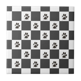 Paws Dog Pet Checkerboard Black White   Tegeltje