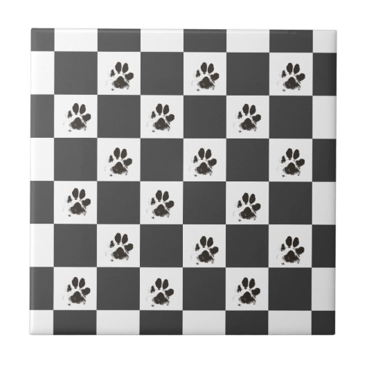 Paws Dog Pet Checkerboard Black White | Tegeltje (Voorkant)