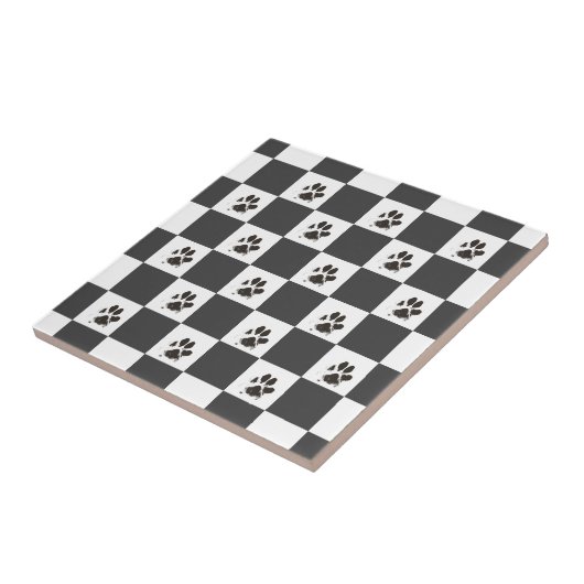 Paws Dog Pet Checkerboard Black White | Tegeltje (Zijkant)