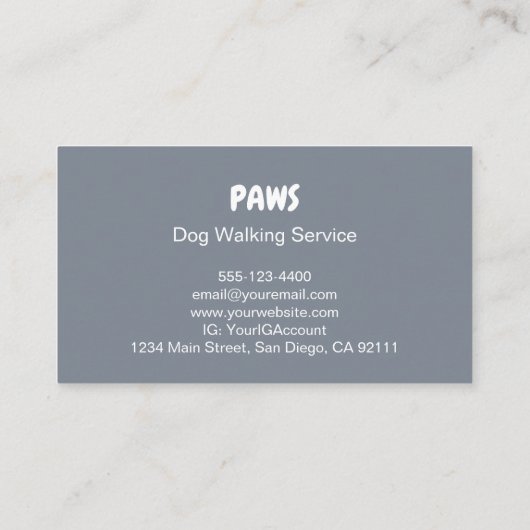 Paws Dog Walking Visitekaartje (Achterkant)