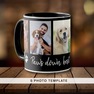 Paws Down Beste Hond Papa 5 Foto Collage Zwart Mok