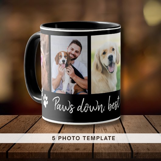 Paws Down Beste Hond Papa 5 Foto Collage Zwart Mok