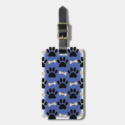 Paws en Botten Patroon Aangepast Blauw Bagagelabel (Voorkant verticaal)