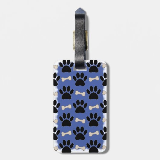 Paws en Botten Patroon Aangepast Blauw Bagagelabel (Achterkant verticaal)